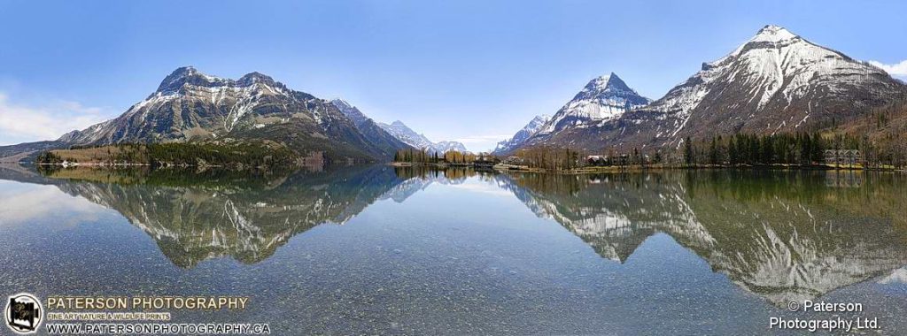 Waterton Lakes National Park Spring panoramic print of the town site and lake, Paterson Photography fine art
