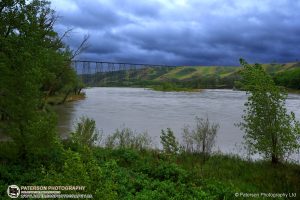 Stormy high level bridge and Oldman river Lethbridge