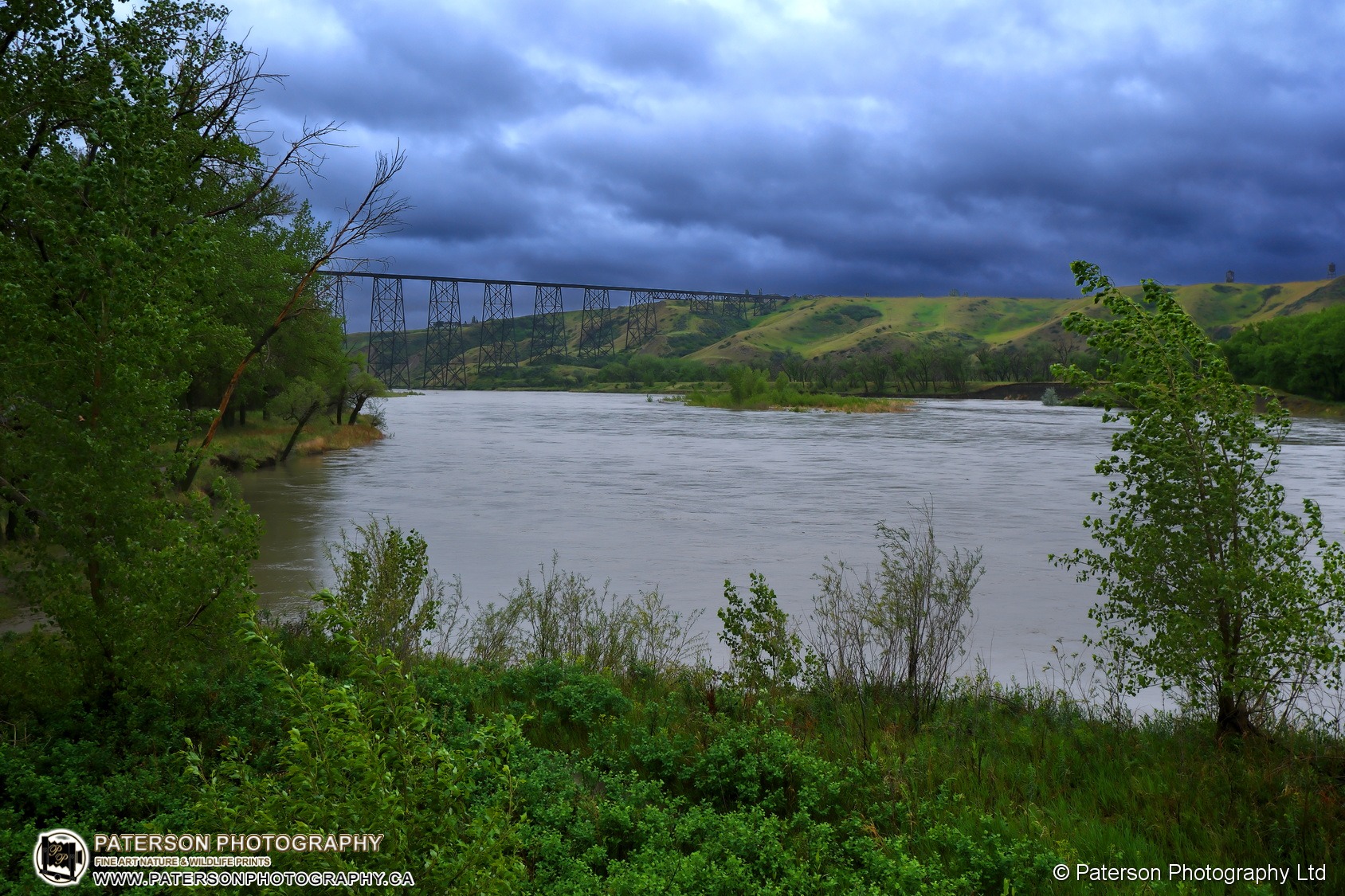 Stormy high level bridge and Oldman river Lethbridge